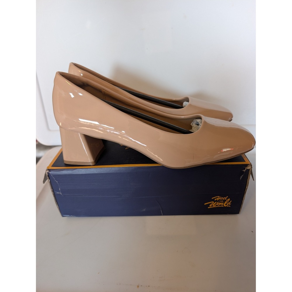 Nude Low Block Heel Square Toe womens size 11